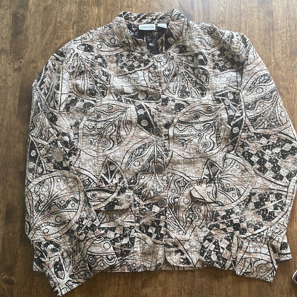 Chico’s Abstract 100% Linen Jacket 2/L